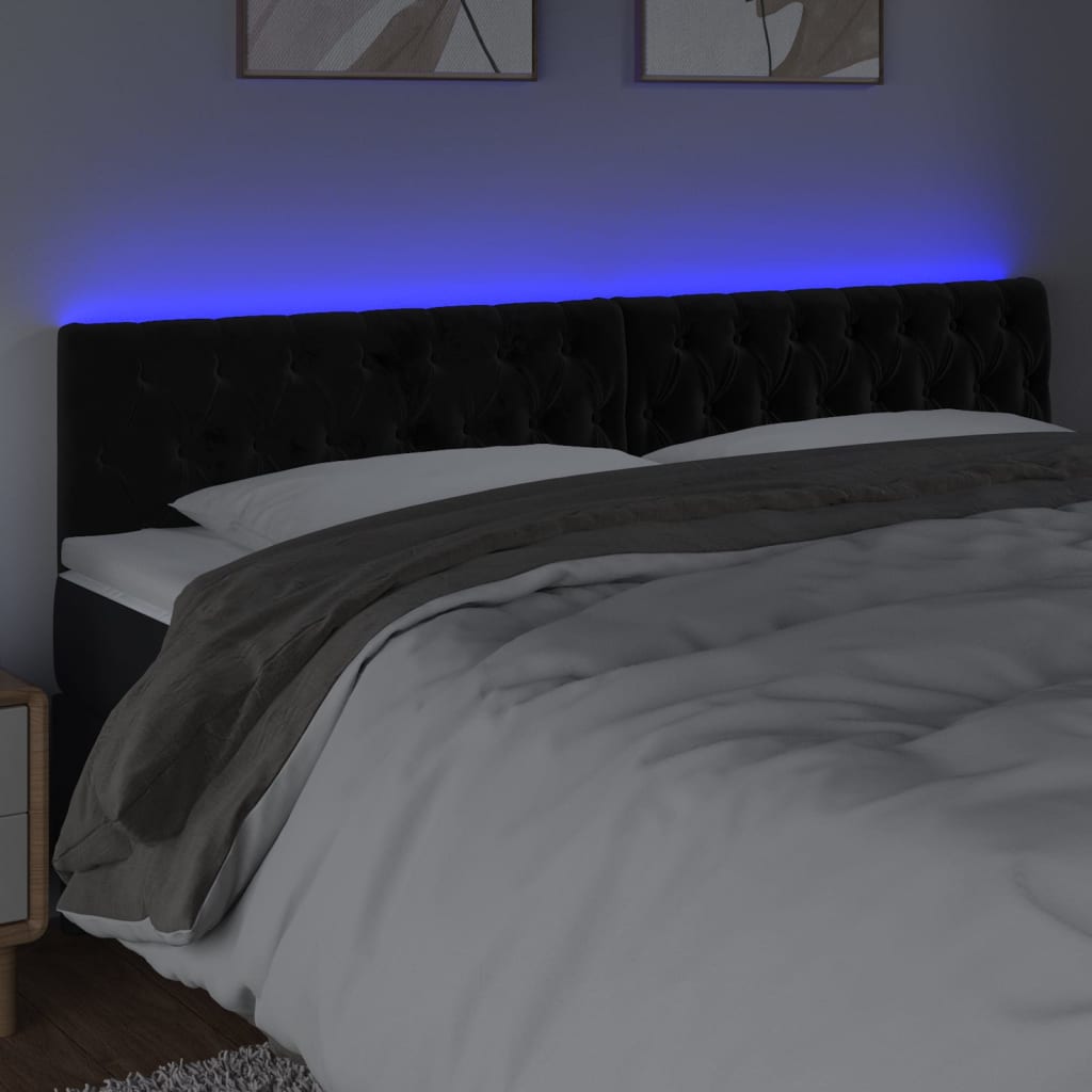 LED uzglavlje crno 180x7x78/88 cm baršunasto