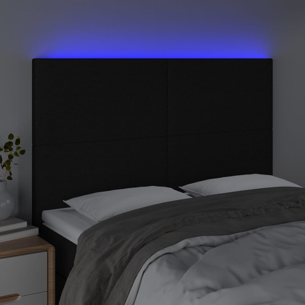 LED uzglavlje crno 144x5x118/128 cm od tkanine