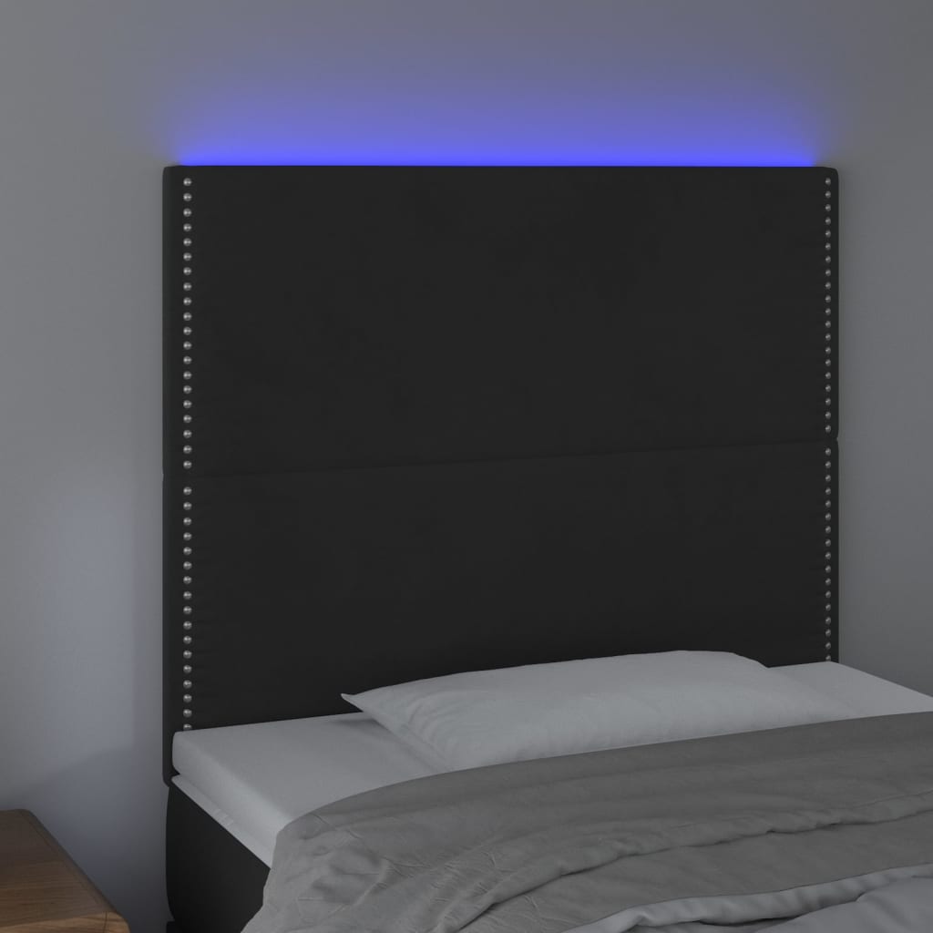 LED uzglavlje crno 100x5x118/128 cm baršunasto