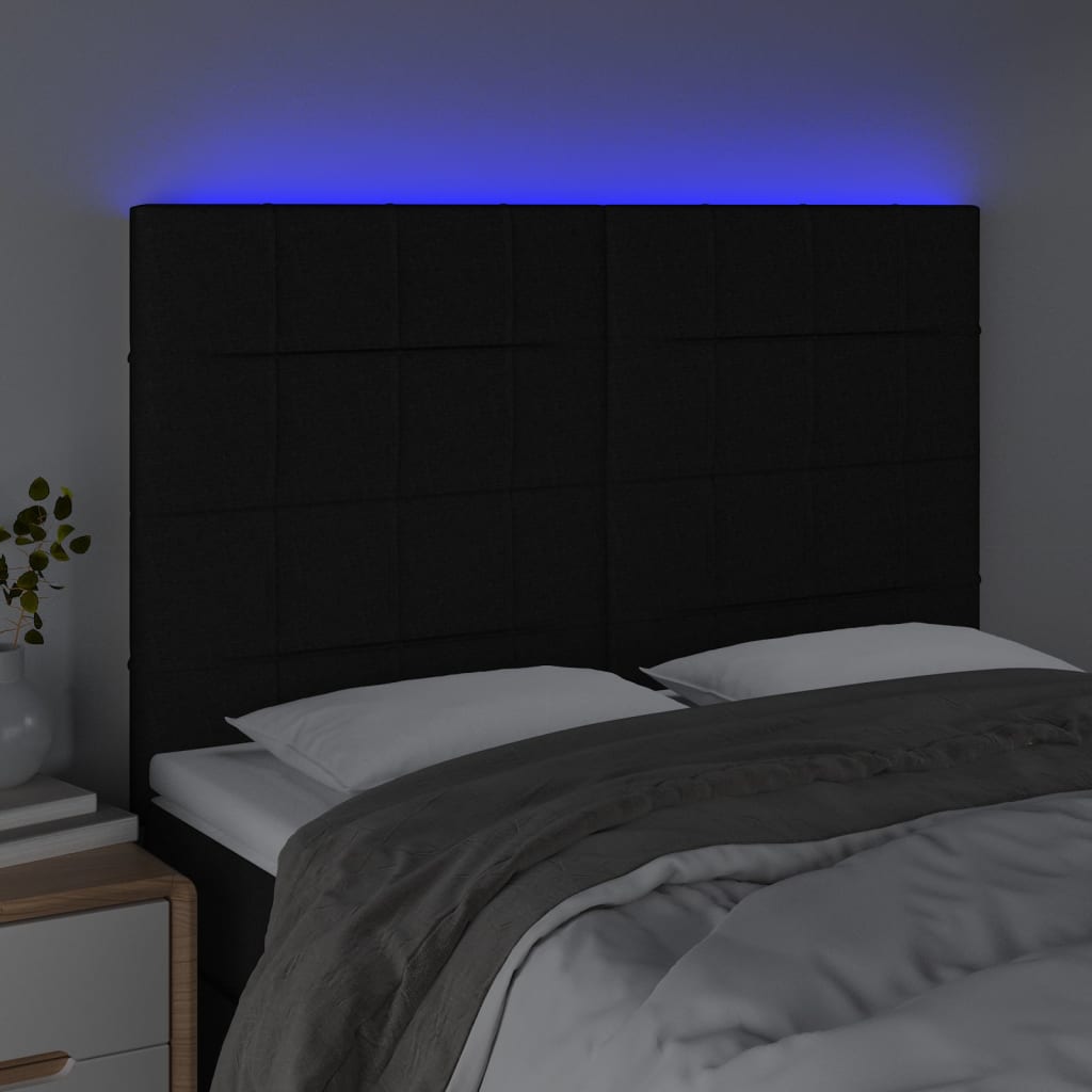 LED uzglavlje crno 144x5x118/128 cm od tkanine