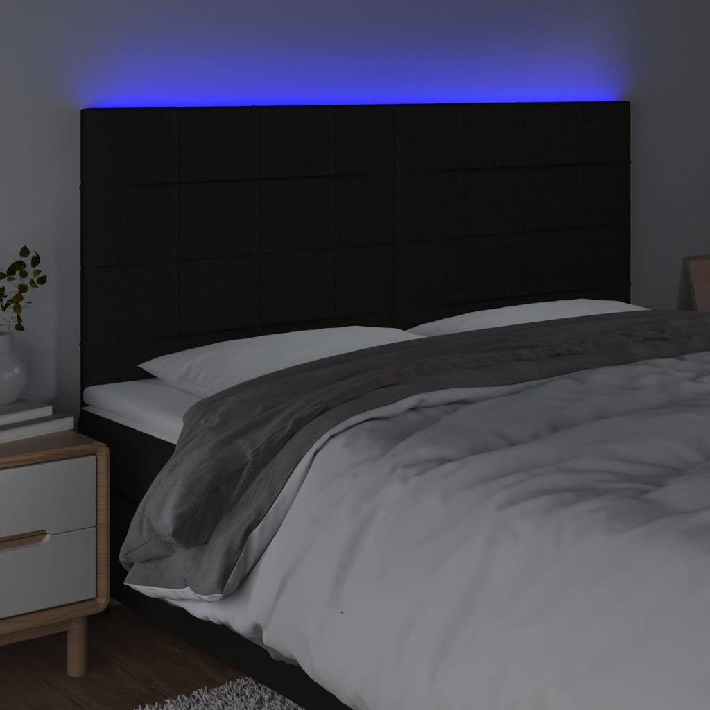 LED uzglavlje crno 200x5x118/128 cm od tkanine