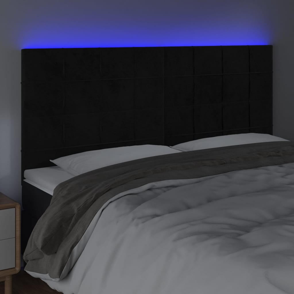 LED uzglavlje crno 180x5x118/128 cm baršunasto