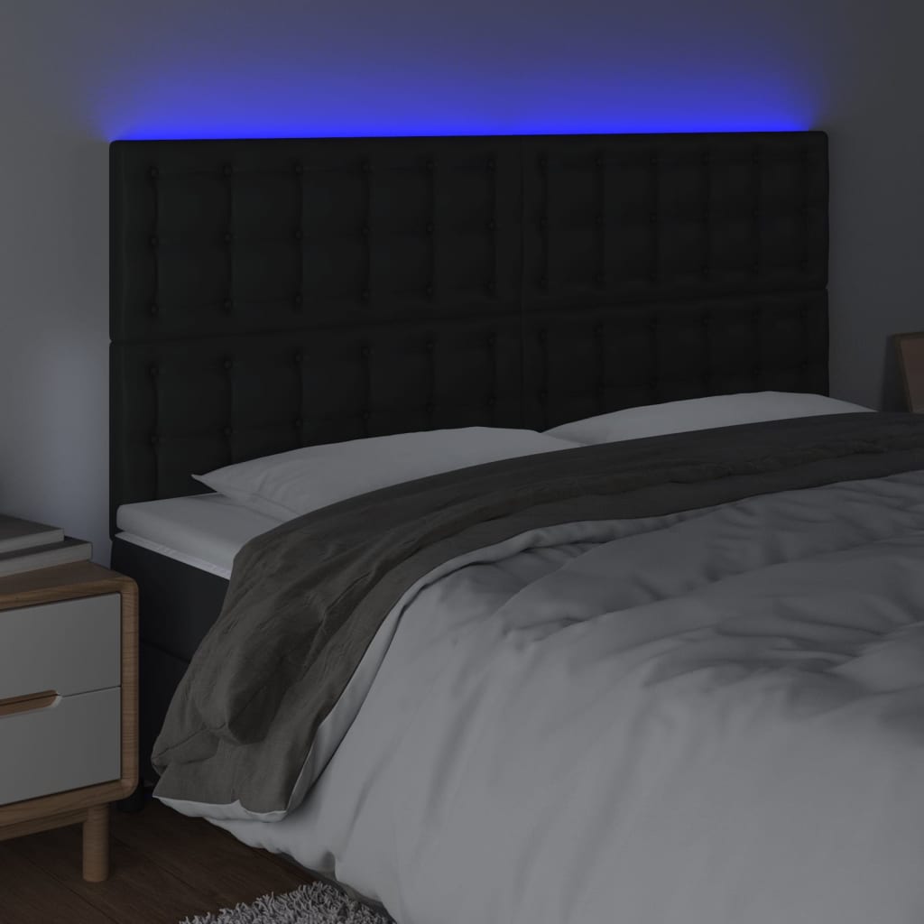 LED uzglavlje crno 200x5x118/128 cm od umjetne kože