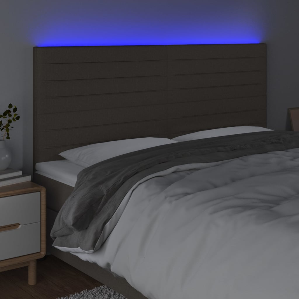 LED uzglavlje smeđesivo 200x5x118/128 cm od tkanine