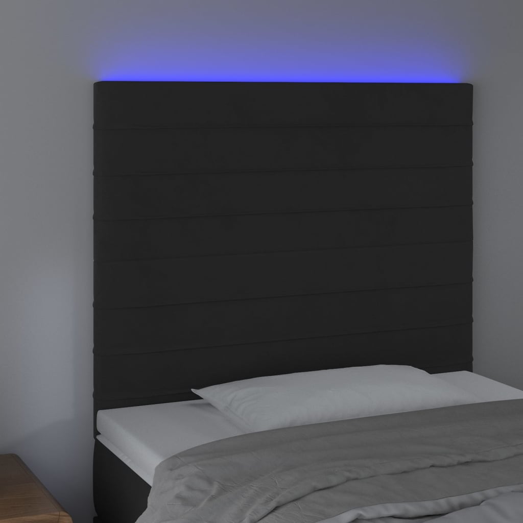 LED uzglavlje crno 80x5x118/128 cm baršunasto