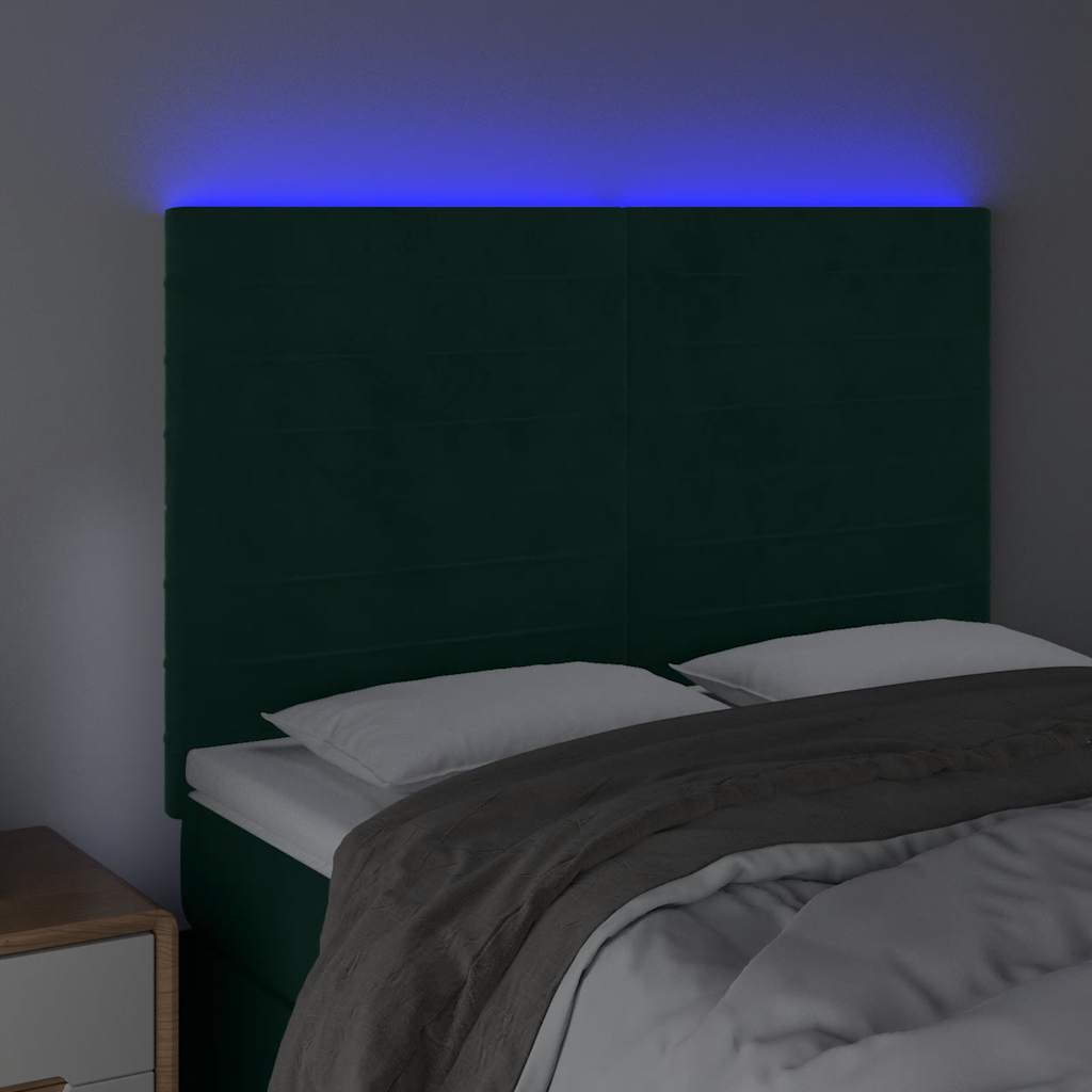 LED uzglavlje tamnozeleno 144x5x118/128 cm baršunasto