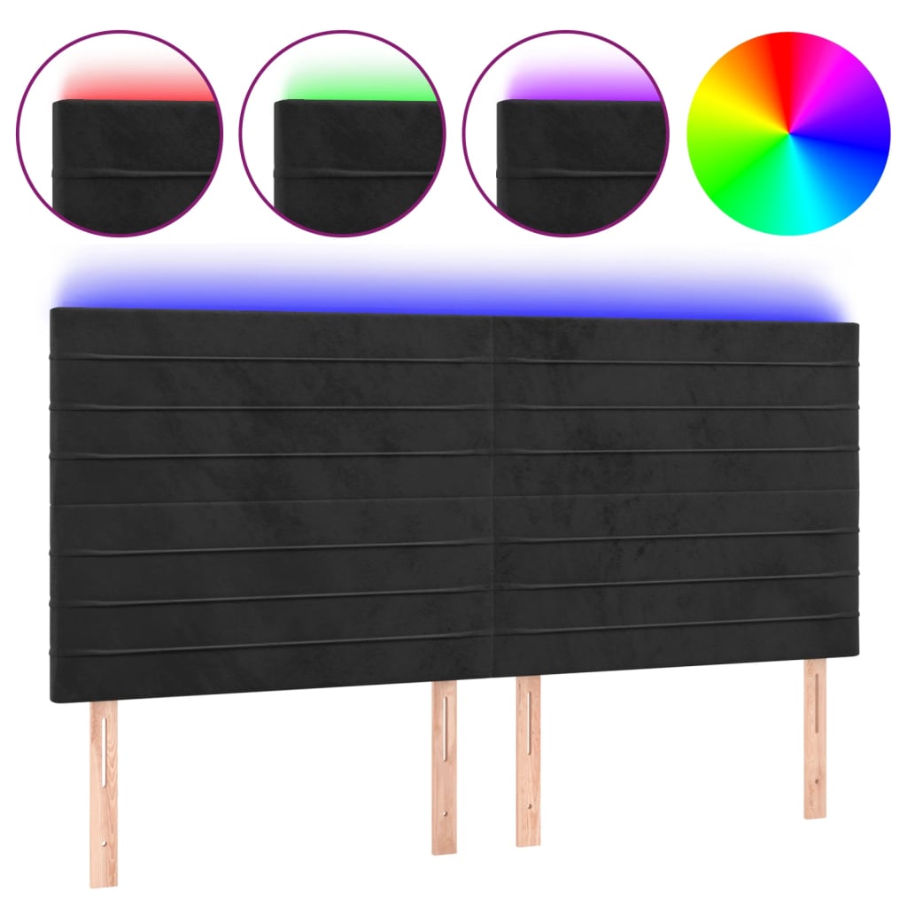LED uzglavlje crno 180x5x118/128 cm baršunasto