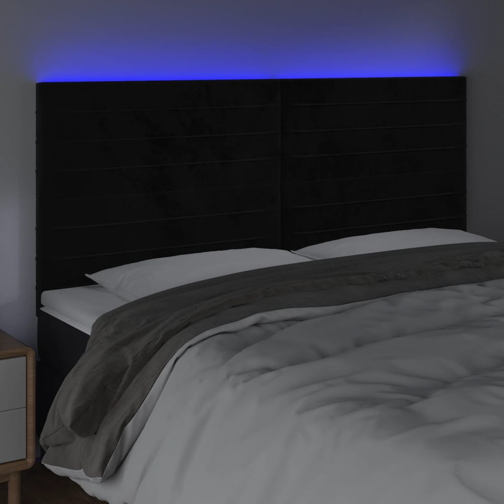 LED uzglavlje crno 180x5x118/128 cm baršunasto