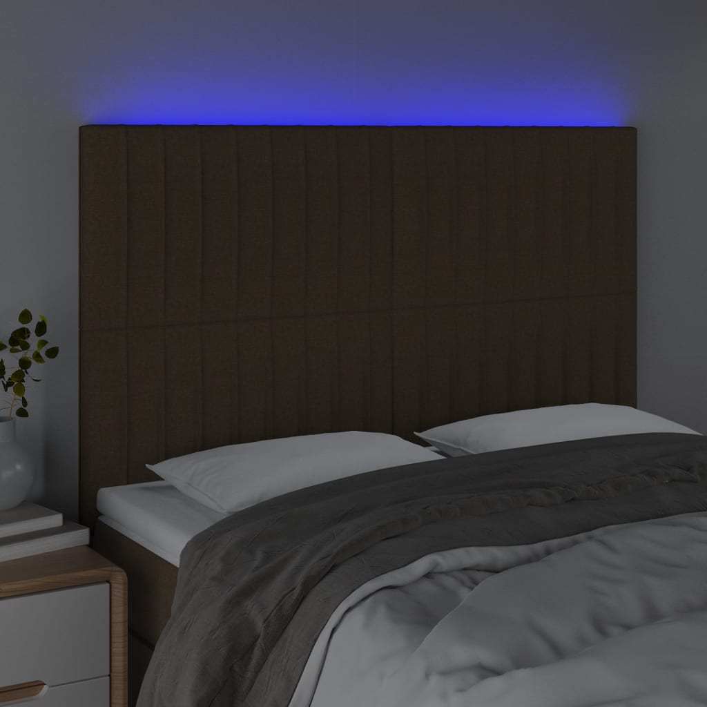 LED uzglavlje tamnosmeđe 144x5x118/128 cm od tkanine