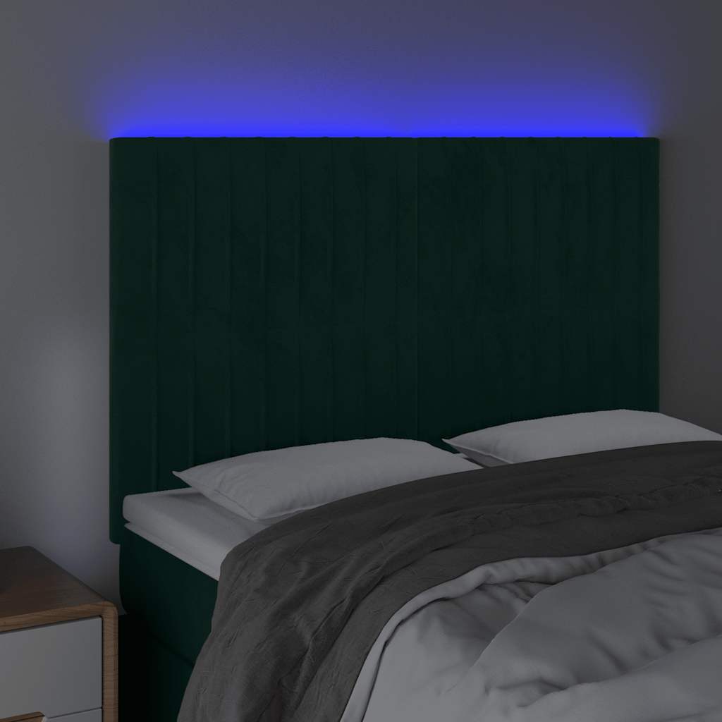 LED uzglavlje tamnozeleno 144x5x118/128 cm baršunasto