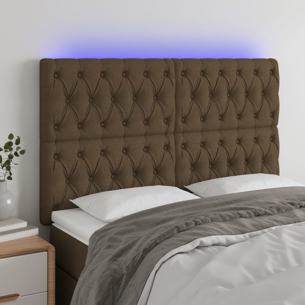 LED uzglavlje tamnosmeđe 144x7x118/128 cm od tkanine