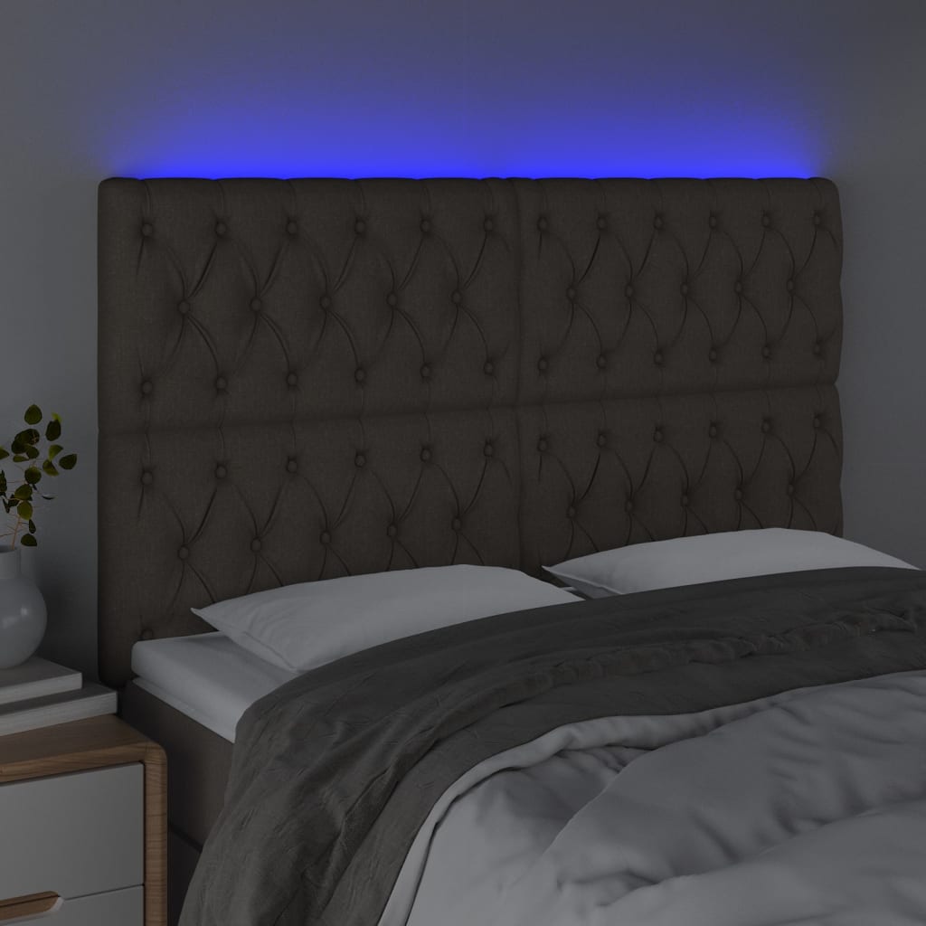 LED uzglavlje smeđesivo 144x7x118/128 cm od tkanine