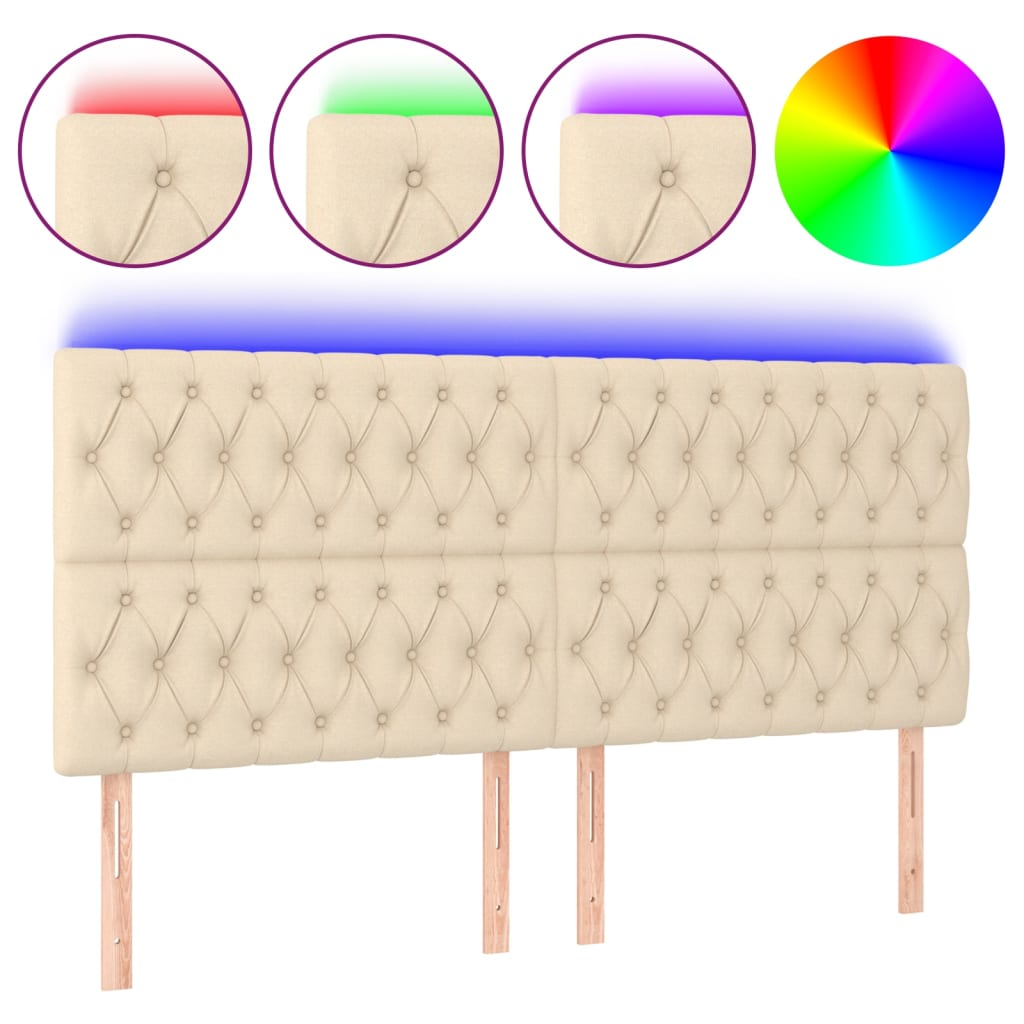 LED uzglavlje krem 200x7x118/128 cm od tkanine