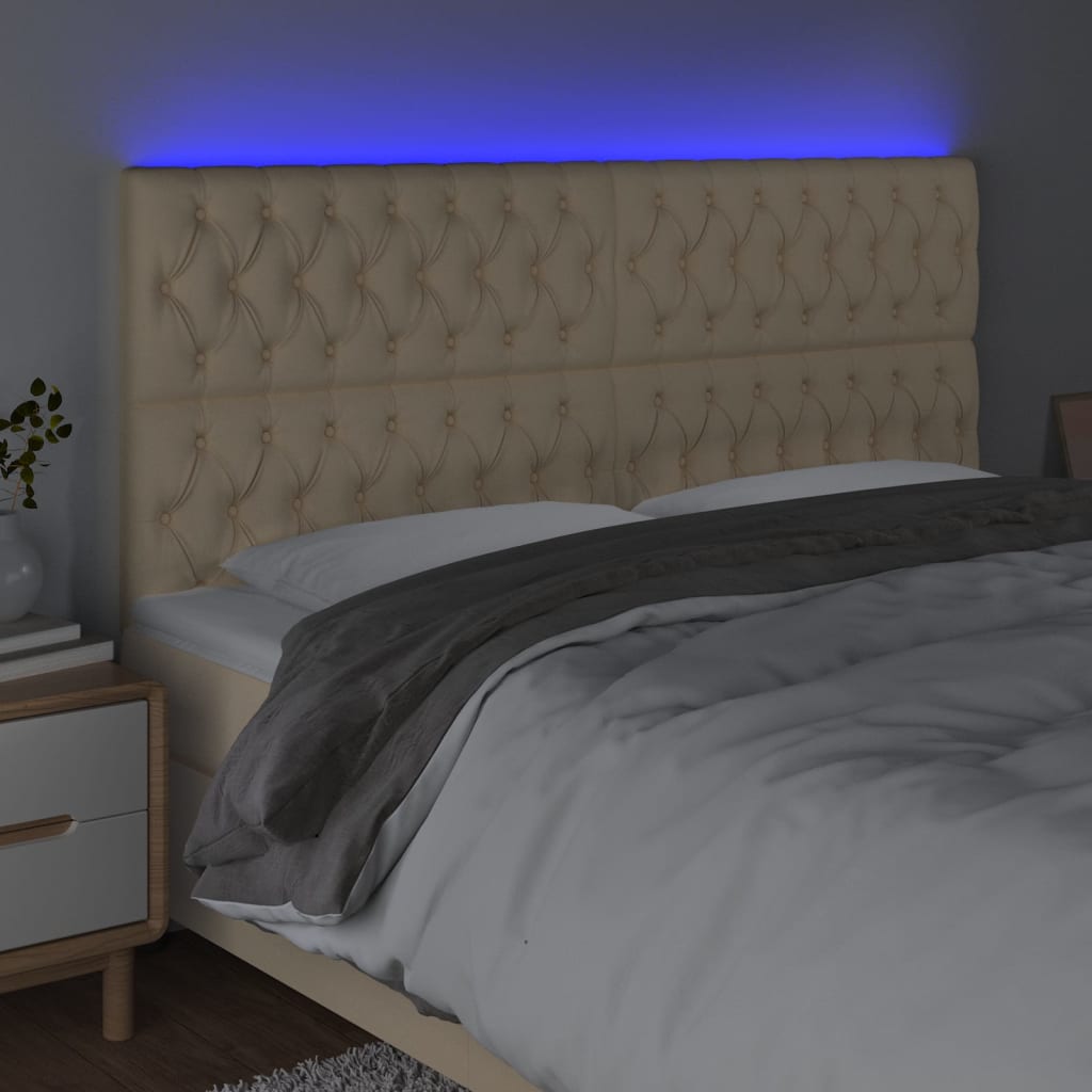 LED uzglavlje krem 200x7x118/128 cm od tkanine