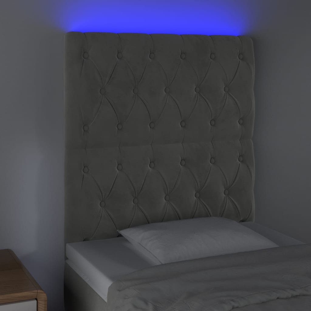 LED uzglavlje svjetlosivo 80x7x118/128 cm baršunasto