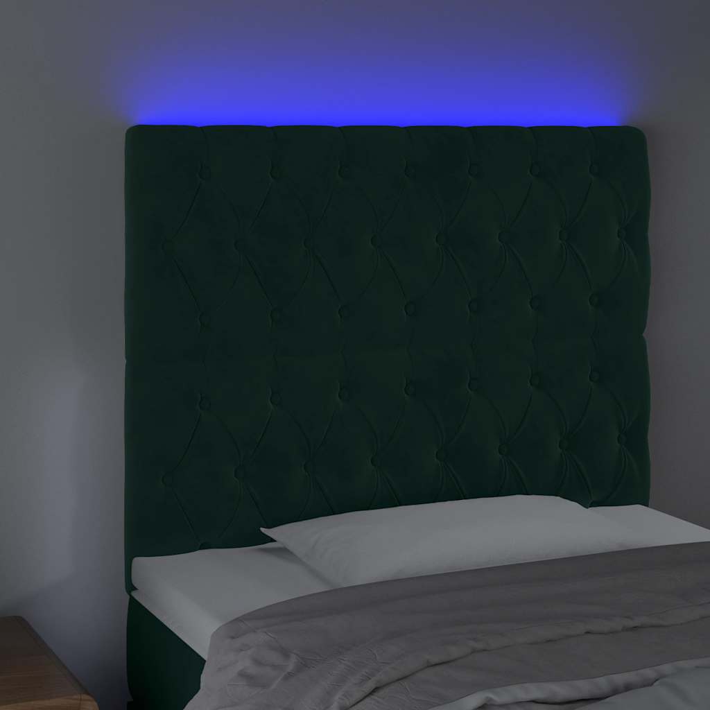 LED uzglavlje tamnozeleno 90x7x118/128 cm baršunasto