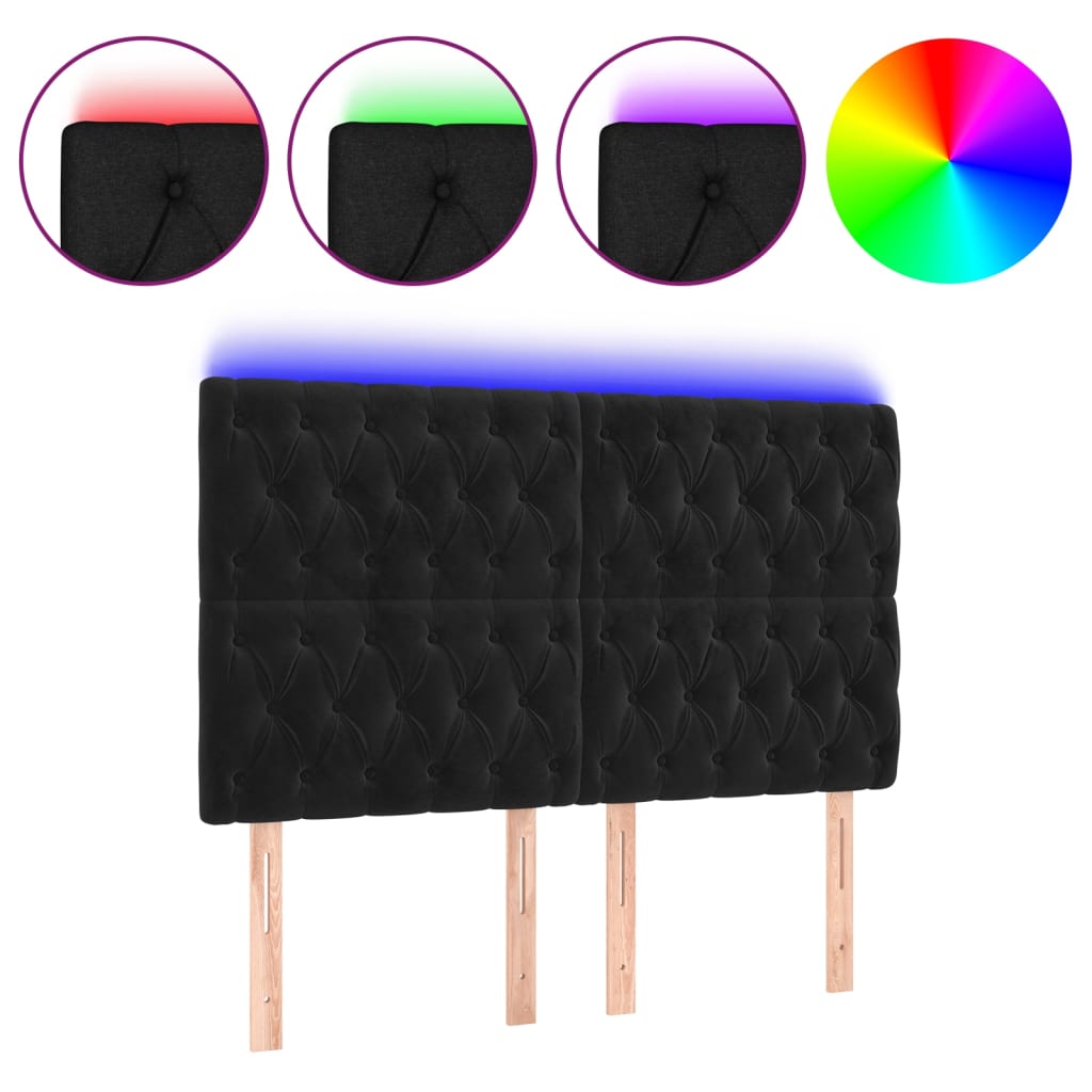 LED uzglavlje crno 144x7x118/128 cm baršunasto