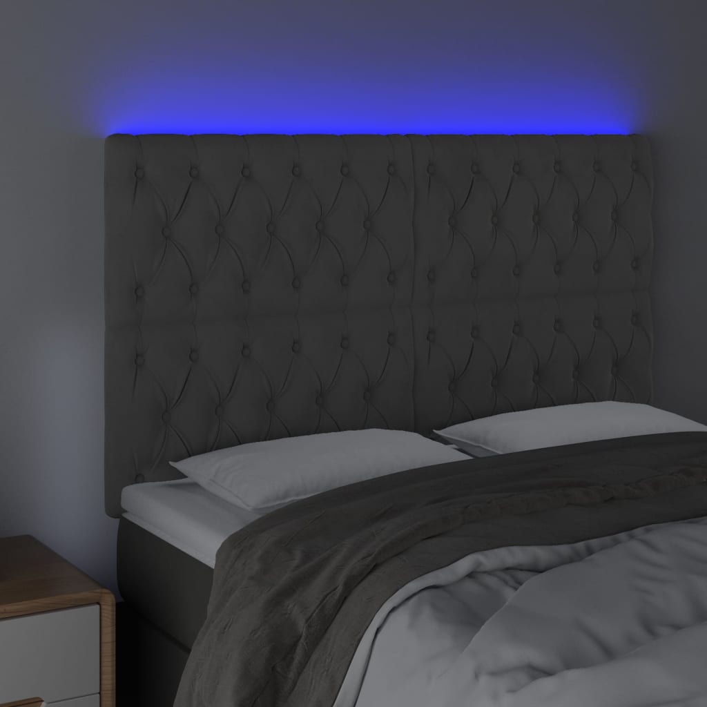 LED uzglavlje tamnosivo 160x7x118/128 cm baršunasto