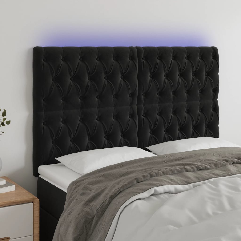 LED uzglavlje crno 160x7x118/128 cm baršunasto