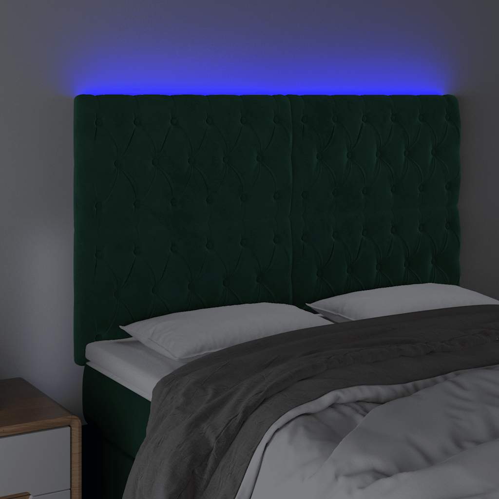 LED uzglavlje tamnozeleno 160x7x118/128 cm baršunasto