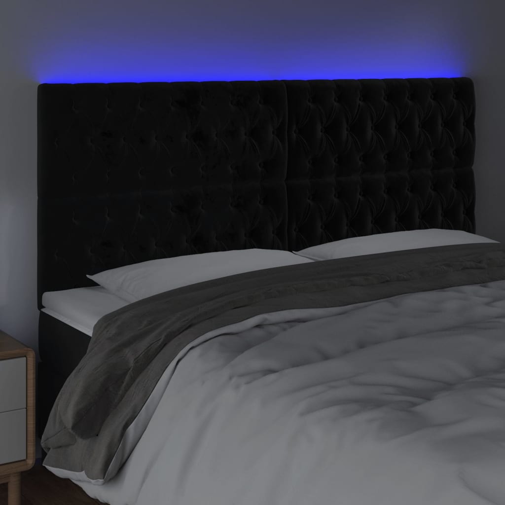 LED uzglavlje crno 180x7x118/128 cm baršunasto