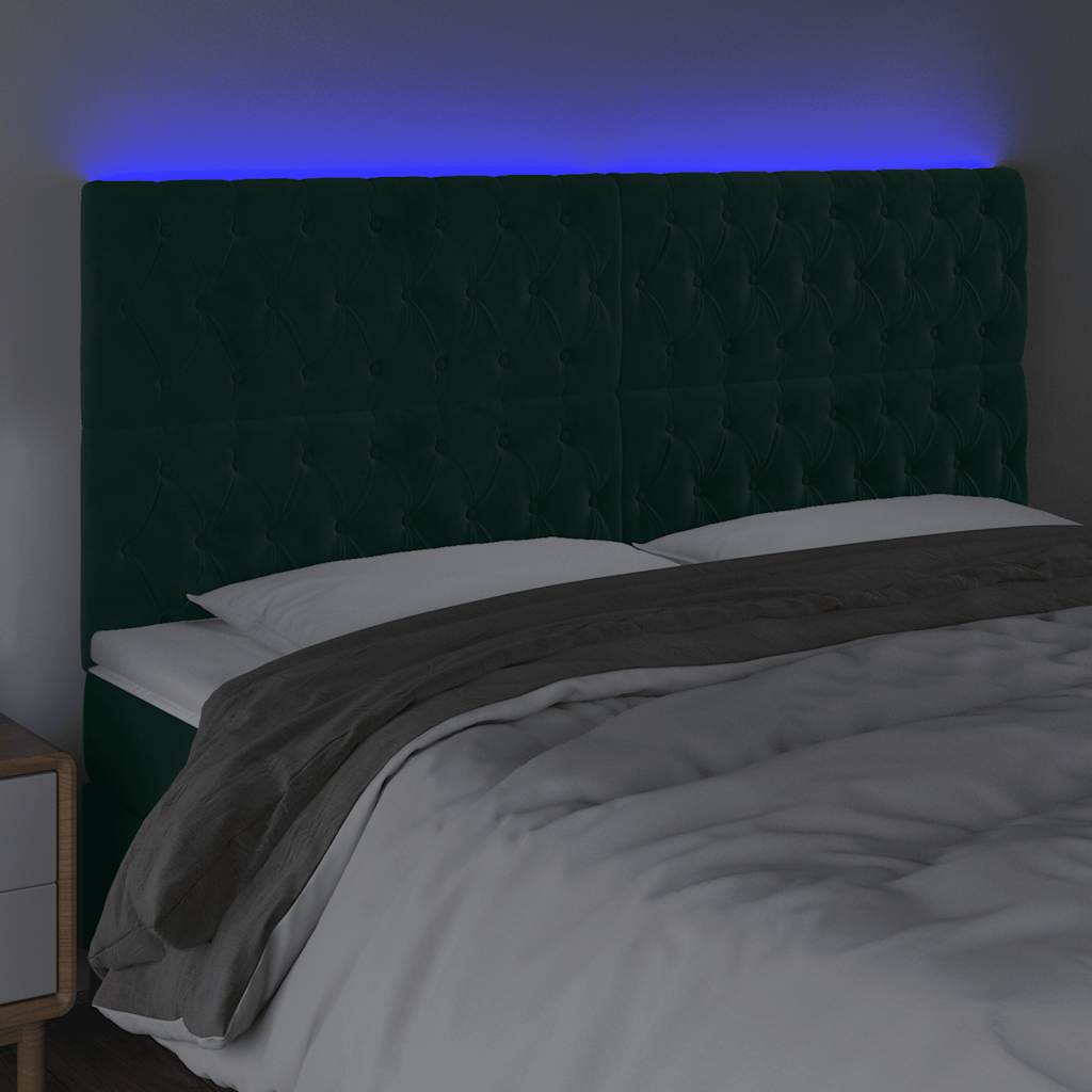 LED uzglavlje tamnozeleno 180x7x118/128 cm baršunasto