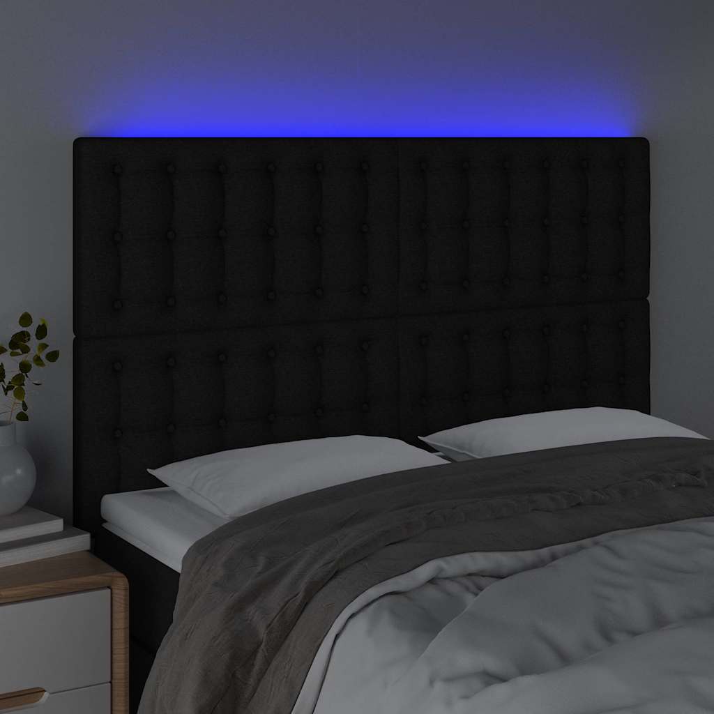LED uzglavlje crno 144x5x118/128 cm od tkanine