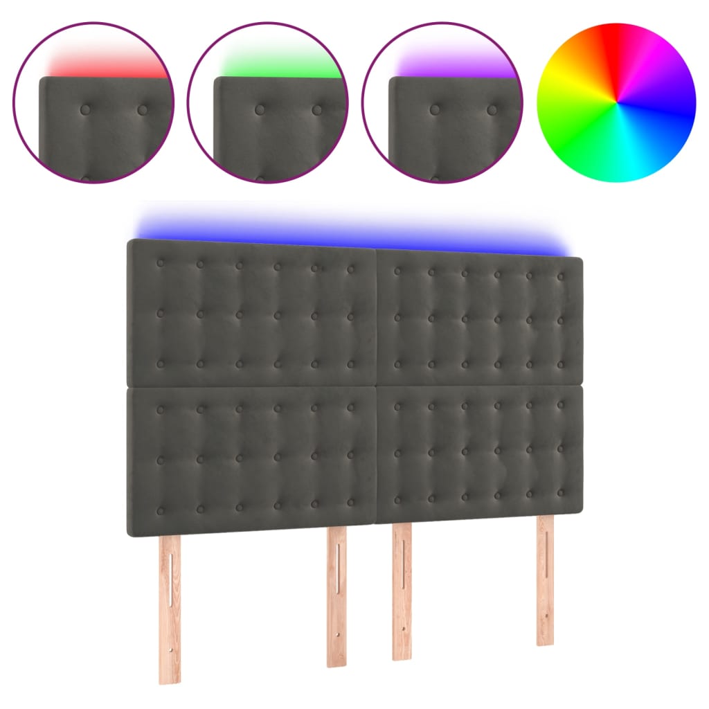 LED uzglavlje tamnosivo 144x5x118/128 cm baršunasto