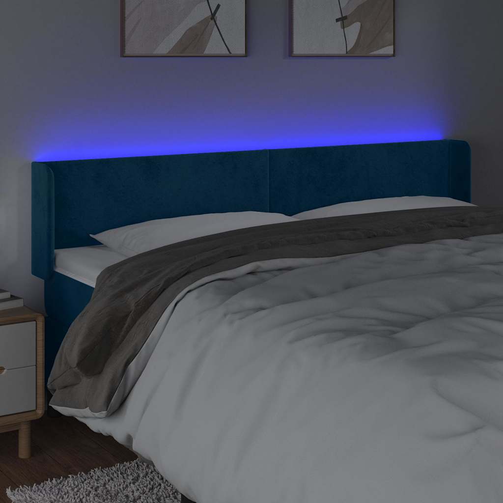LED uzglavlje tamnoplavo 163x16x78/88 cm baršunasto
