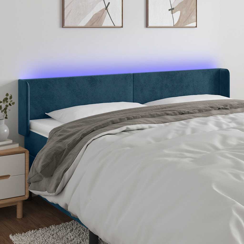LED uzglavlje tamnoplavo 163x16x78/88 cm baršunasto