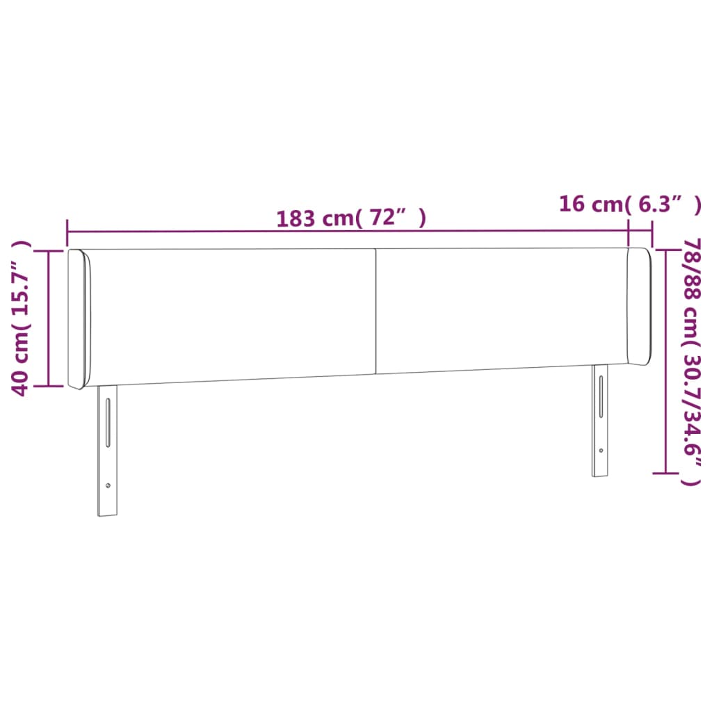 LED uzglavlje tamnosivo 183x16x78/88 cm baršunasto