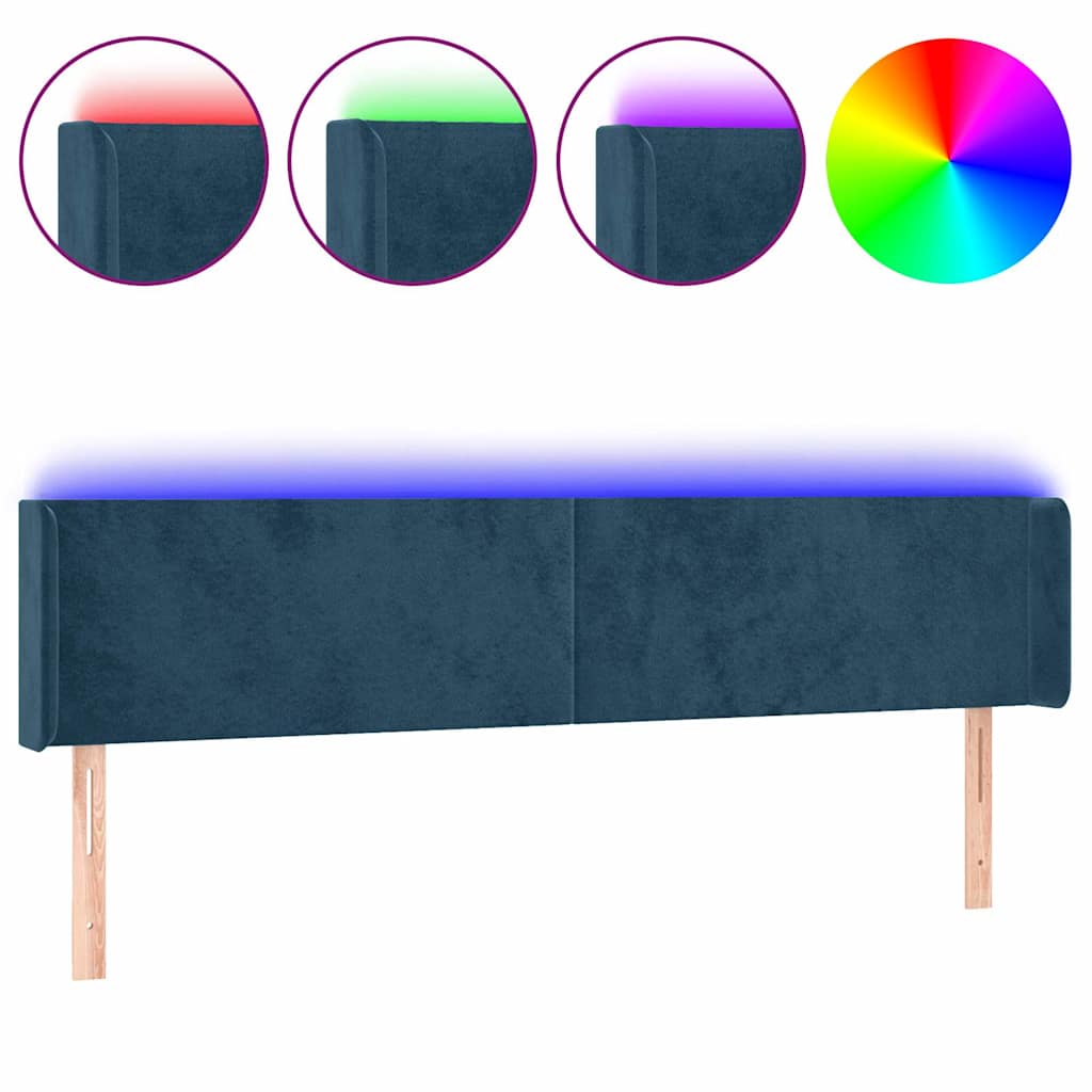 LED uzglavlje tamnoplavo 183x16x78/88 cm baršunasto