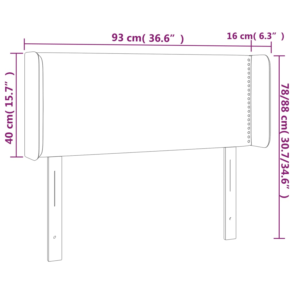 LED uzglavlje crno 93x16x78/88 cm baršunasto