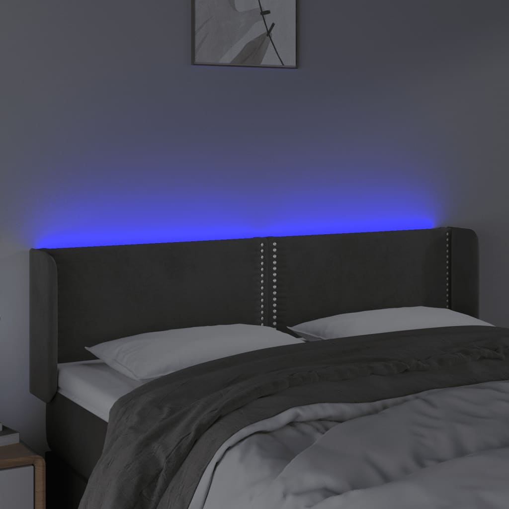 LED uzglavlje tamnosivo 147x16x78/88 cm baršunasto