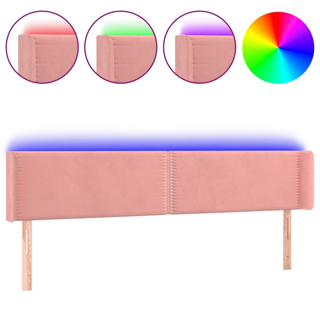 LED uzglavlje ružičasto 163x16x78/88 cm baršunasto