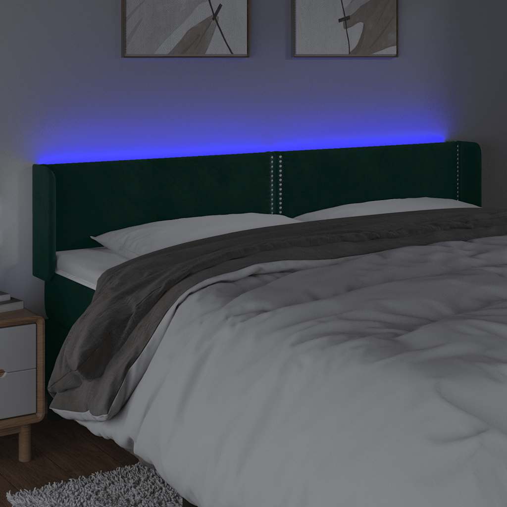 LED uzglavlje tamnozeleno 203x16x78/88 cm baršunasto