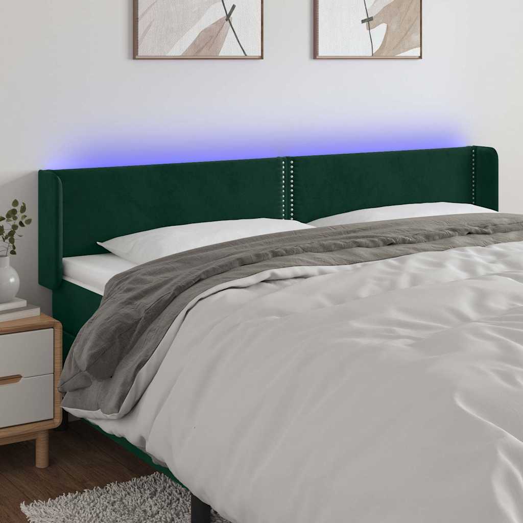 LED uzglavlje tamnozeleno 203x16x78/88 cm baršunasto