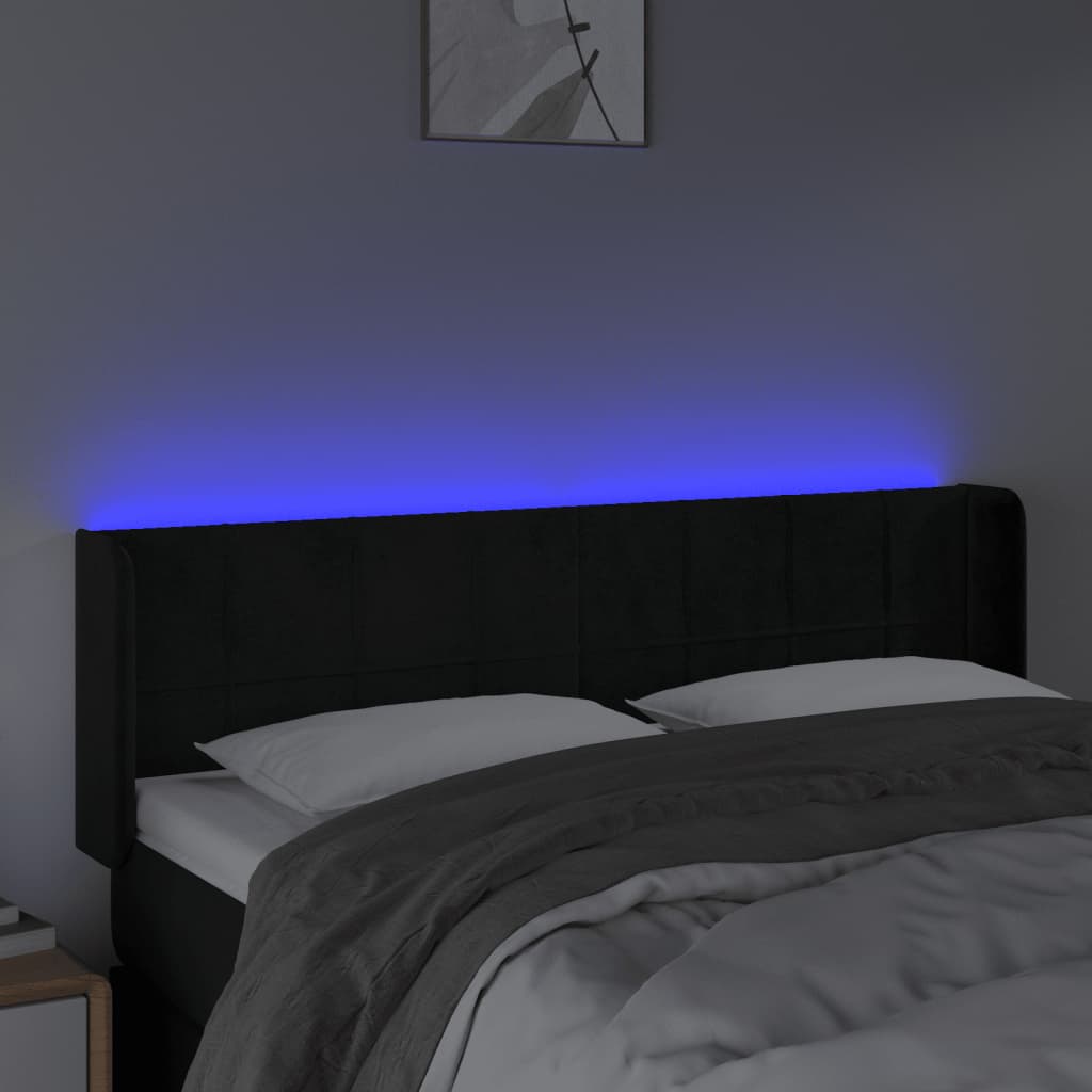 LED uzglavlje crno 147x16x78/88 cm baršunasto