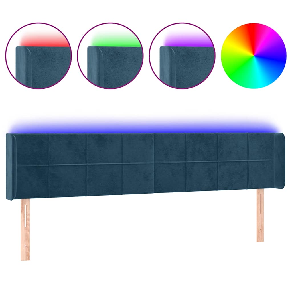 LED uzglavlje tamnoplavo 163x16x78/88 cm baršunasto