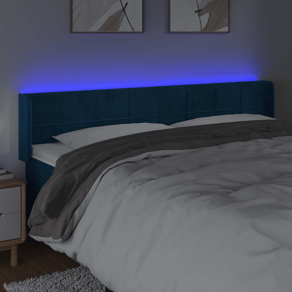 LED uzglavlje tamnoplavo 163x16x78/88 cm baršunasto