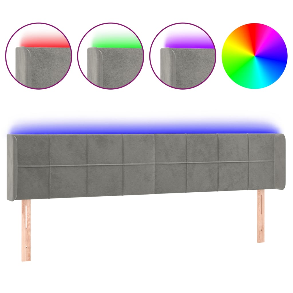 LED uzglavlje svjetlosivo 183x16x78/88 cm baršunasto