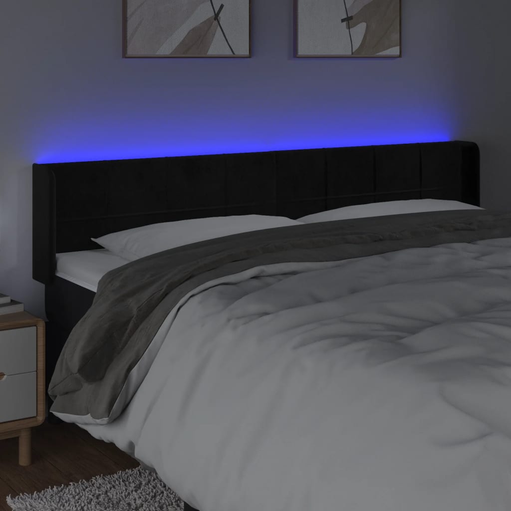LED uzglavlje crno 183x16x78/88 cm baršunasto