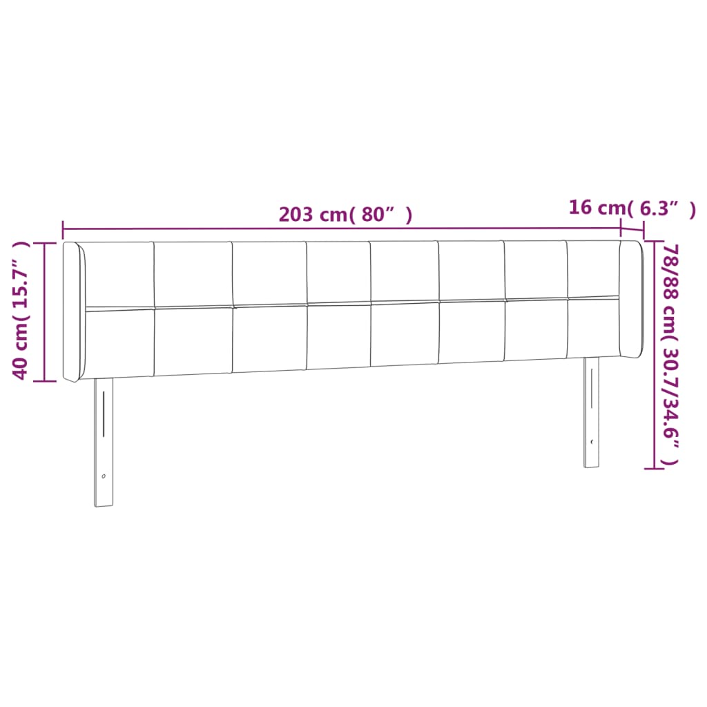 LED uzglavlje crno 203x16x78/88 cm baršunasto