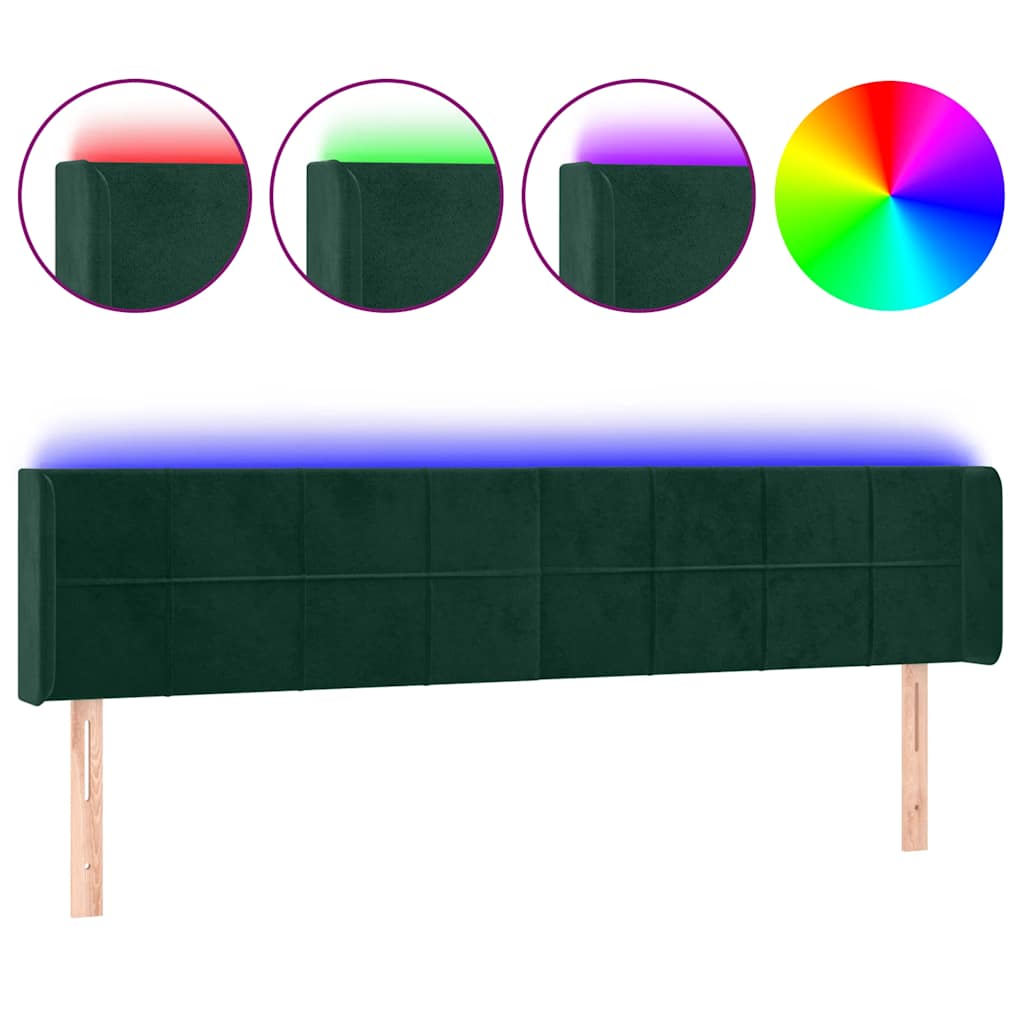 LED uzglavlje tamnozeleno 203x16x78/88 cm baršunasto