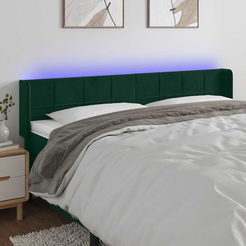 LED uzglavlje tamnozeleno 203x16x78/88 cm baršunasto