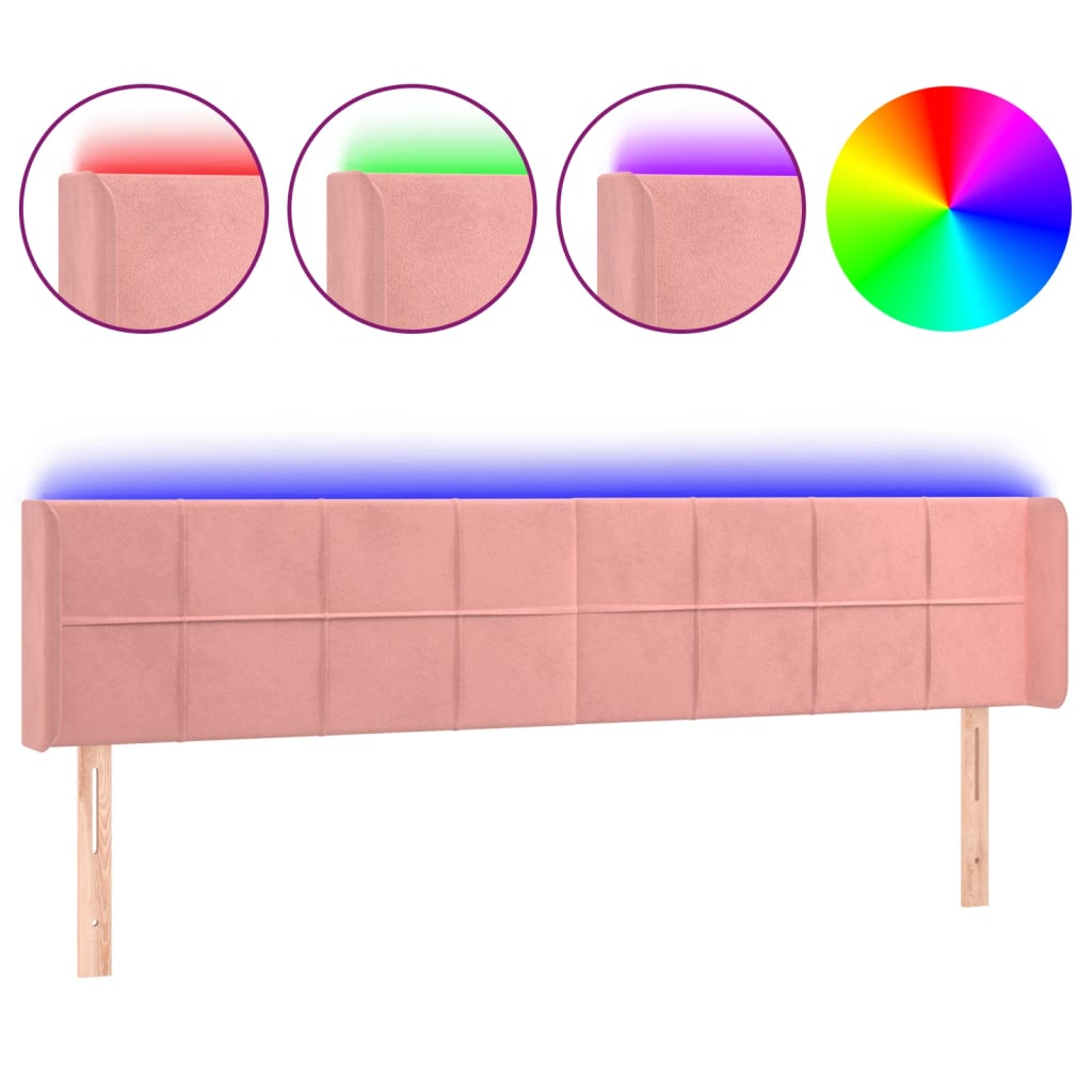 LED uzglavlje ružičasto 203x16x78/88 cm baršunasto