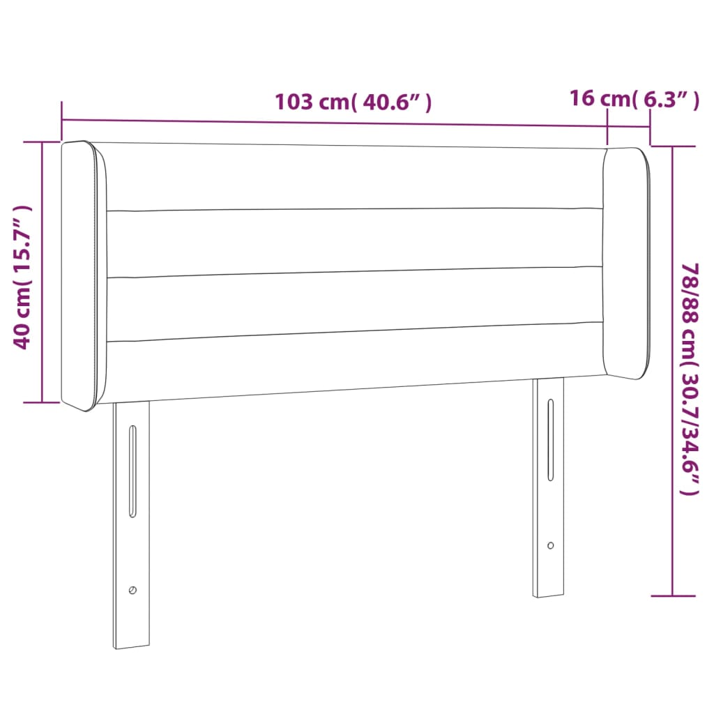 LED uzglavlje crno 103x16x78/88 cm baršunasto