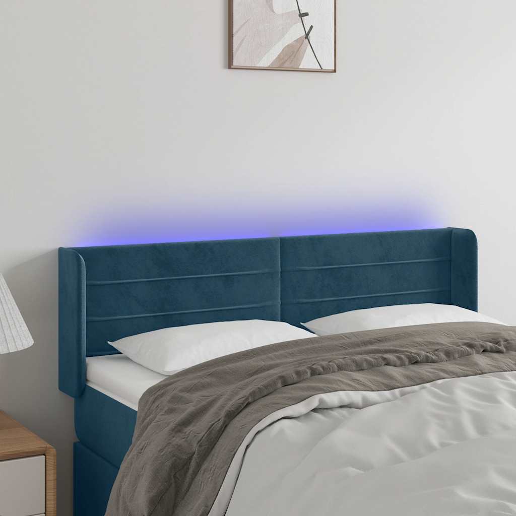 LED uzglavlje tamnoplavo 147x16x78/88 cm baršunasto