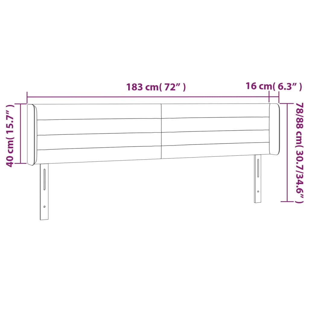 LED uzglavlje tamnosivo 183x16x78/88 cm baršunasto