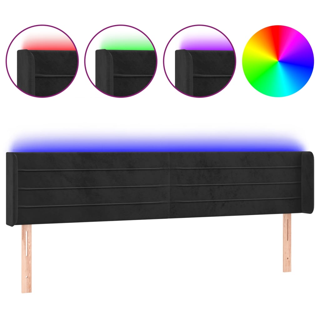 LED uzglavlje crno 183x16x78/88 cm baršunasto